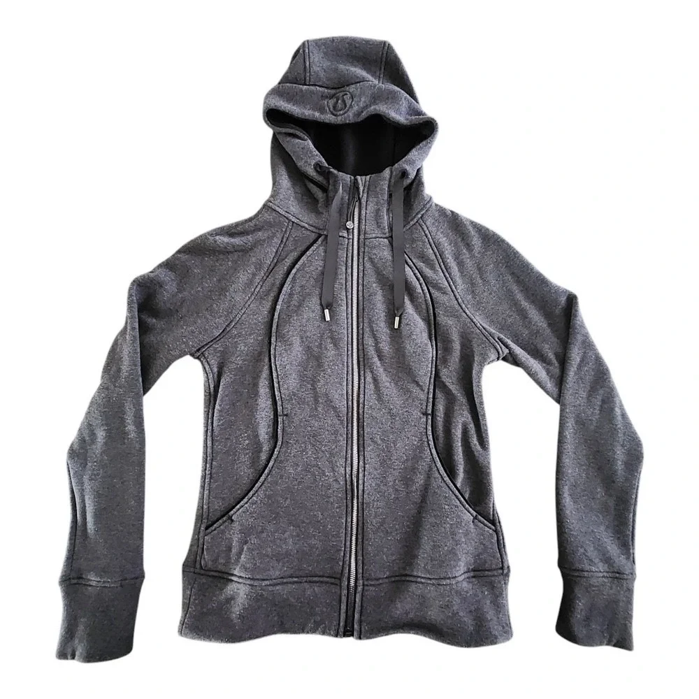 Lululemon Scuba Full Zip Hooded Jacket Fleece Lined Size‎ 6 Gray Pockets Stretch